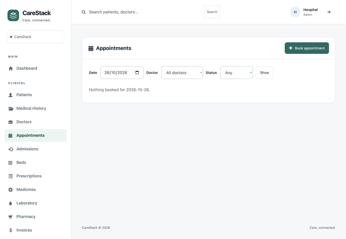 CareStack appointments screen