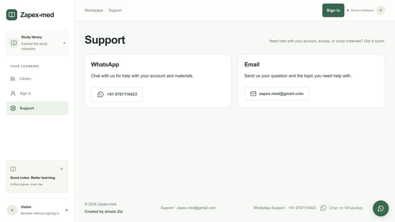 Zapex-med support screen