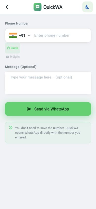 Screenshot of the QuickWA messaging app